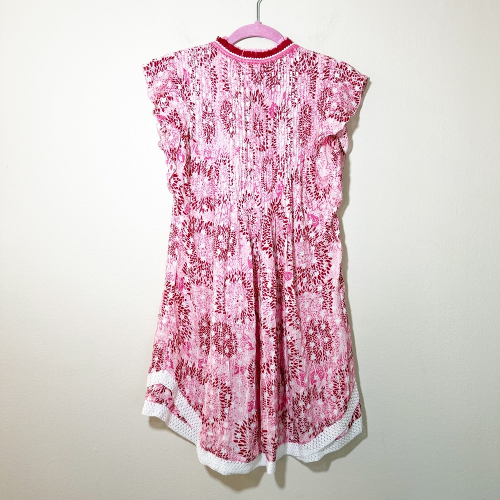 Poupette St. Barth Sasha Dress Pink Red Floral Pintuck Dress Small Boho Resort - Picture 9 of 9